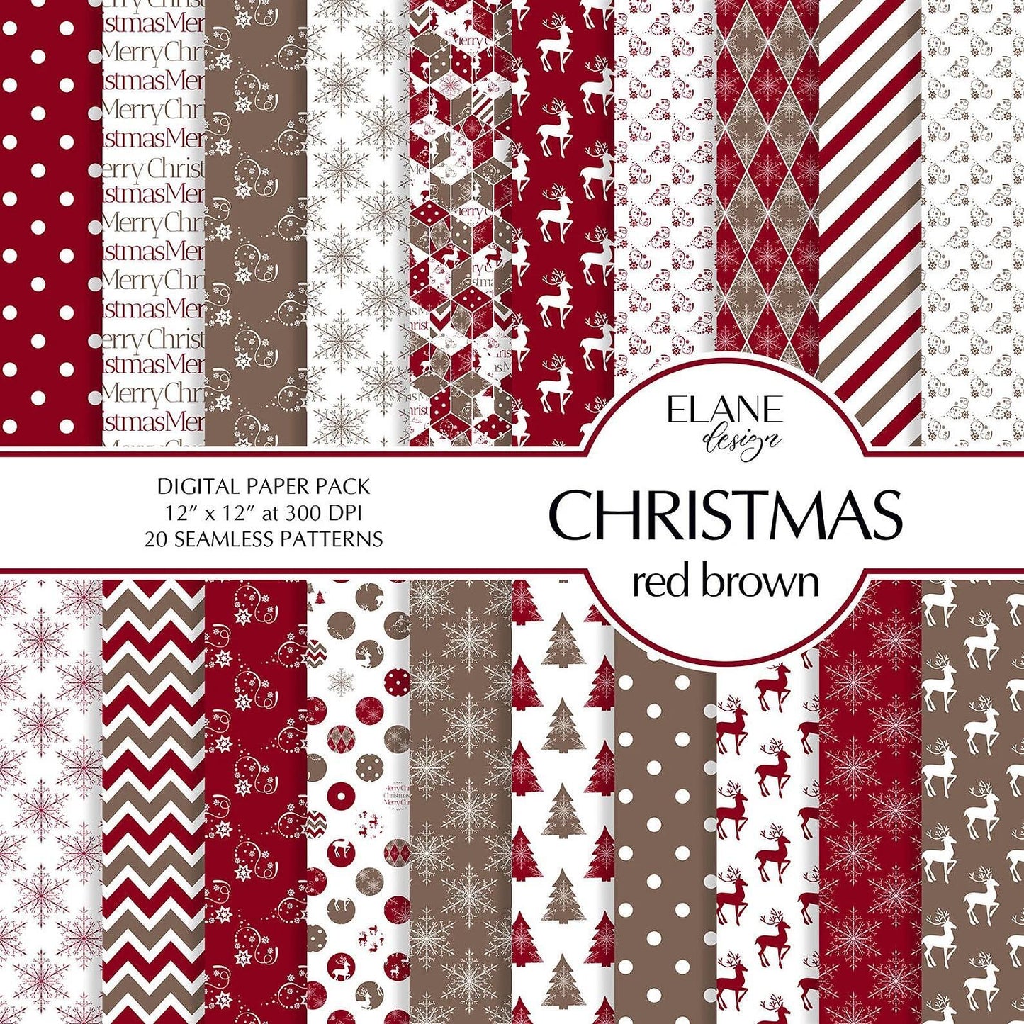 Дизайнерска хартия Christmas red brown - коледни мотиви в червено и кафяво
