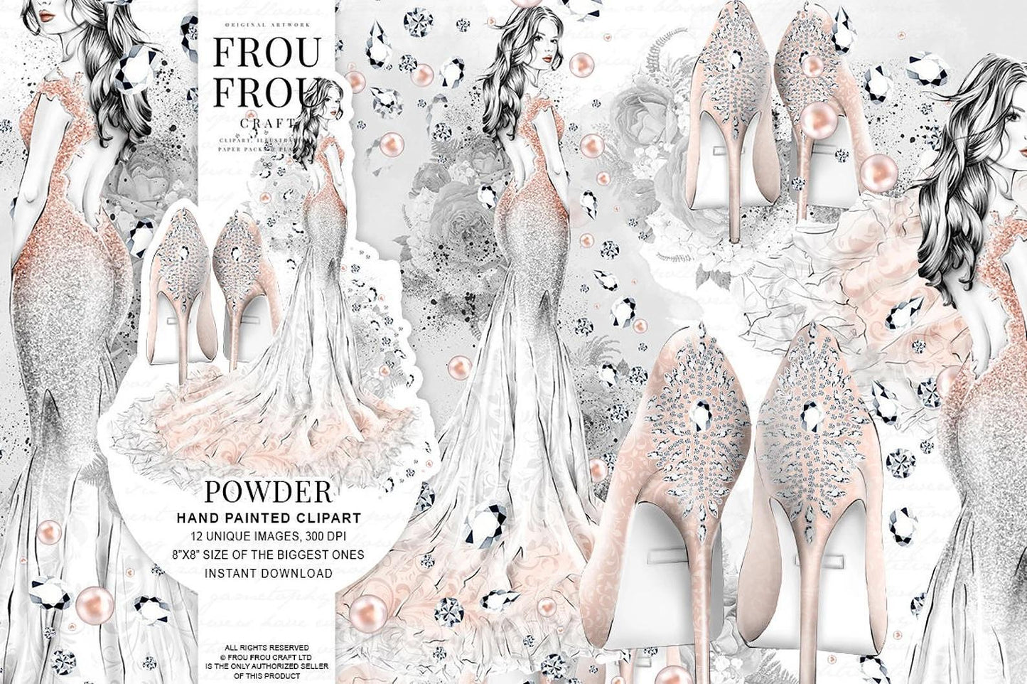 Дизайнерска хартия Powder - изрязани елементи в нежни тонове