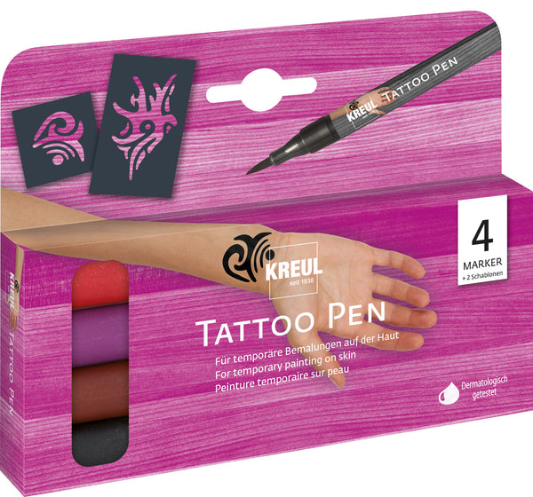Маркери за временни татуировки KREUL Tattoo Pen Tribals - 4 цвята и 2 шаблона в опаковка