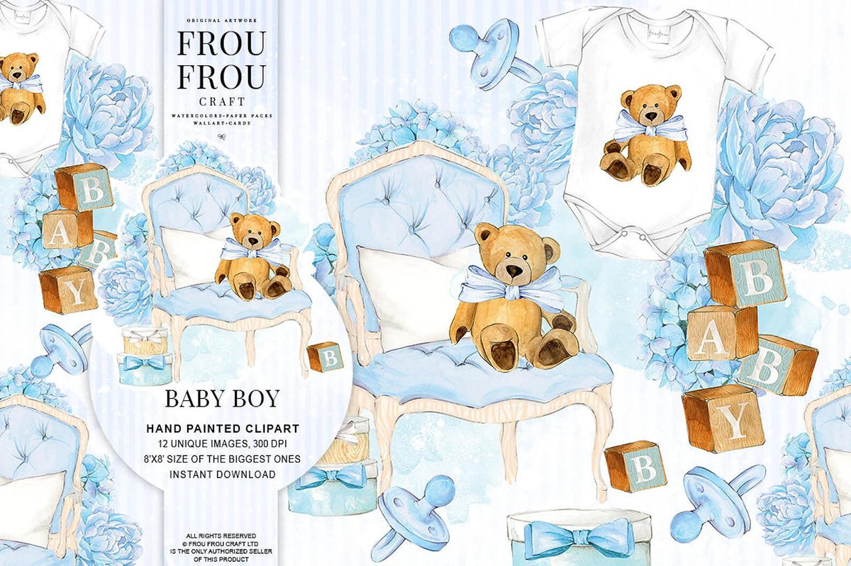 Дизайнерска хартия Baby boy - изрязани елементи за скрапбук