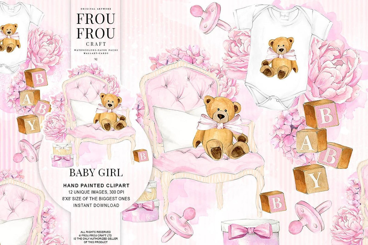 Дизайнерска хартия Baby girl - изрязани елементи за скрапбук