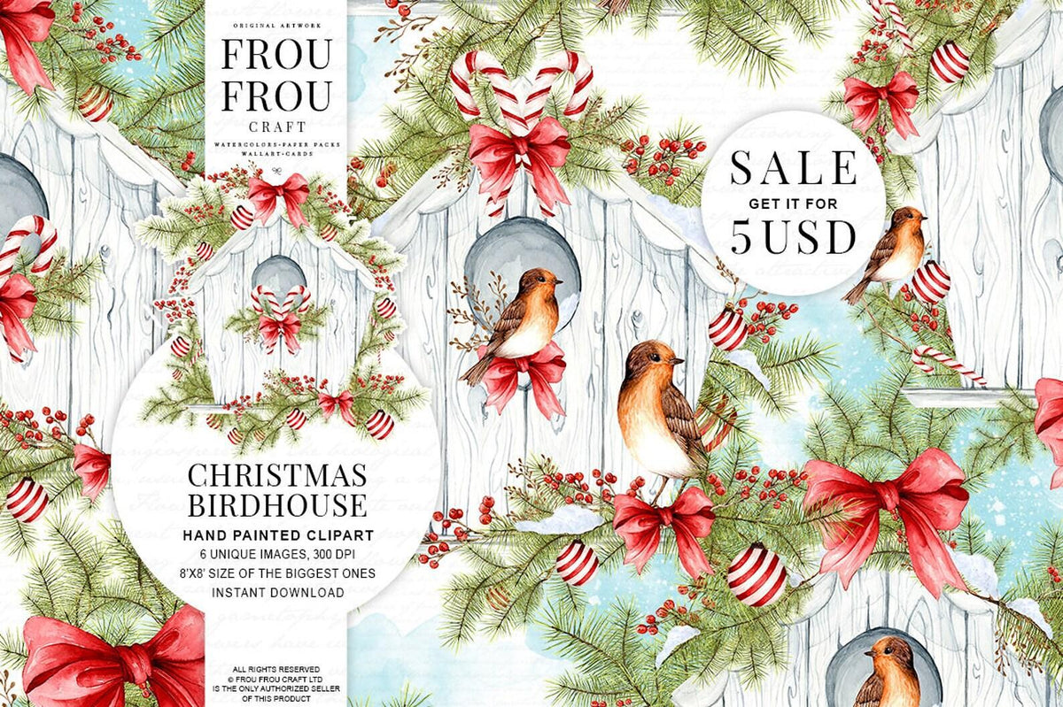 Дизайнерска хартия Christmas Birdhouse - изрязани елементи