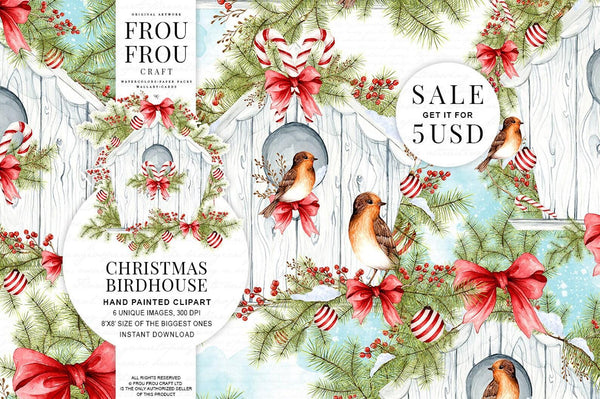 Дизайнерска хартия Christmas Birdhouse - изрязани елементи