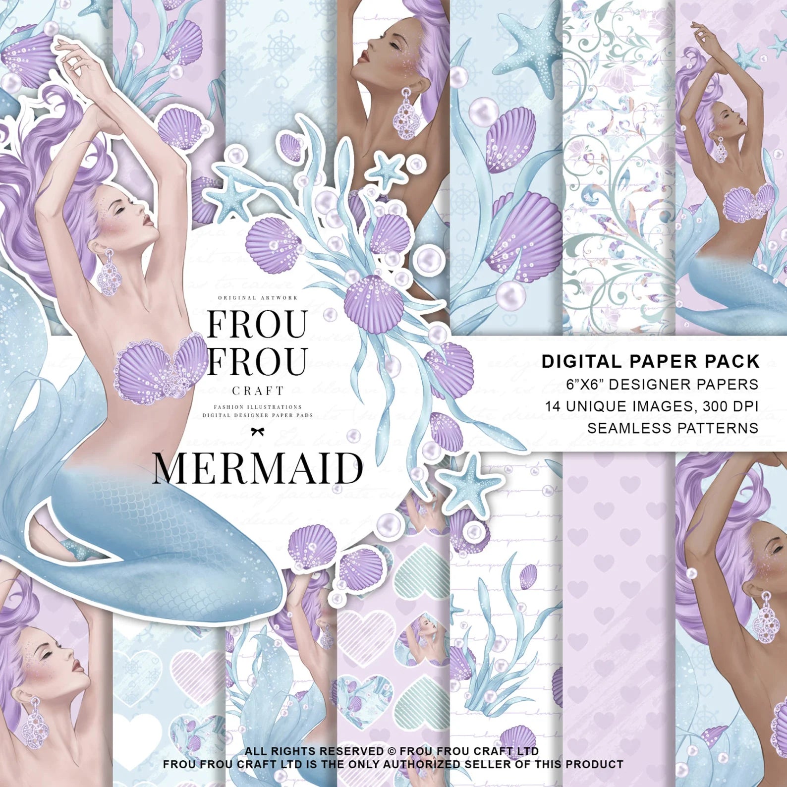 Дизайнерска хартия Mermaid - русалки и морски мотиви