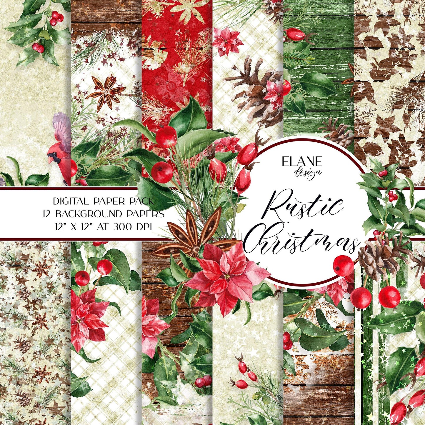 Коледна дизайнерска хартия Rustic Christmas - рустична красота