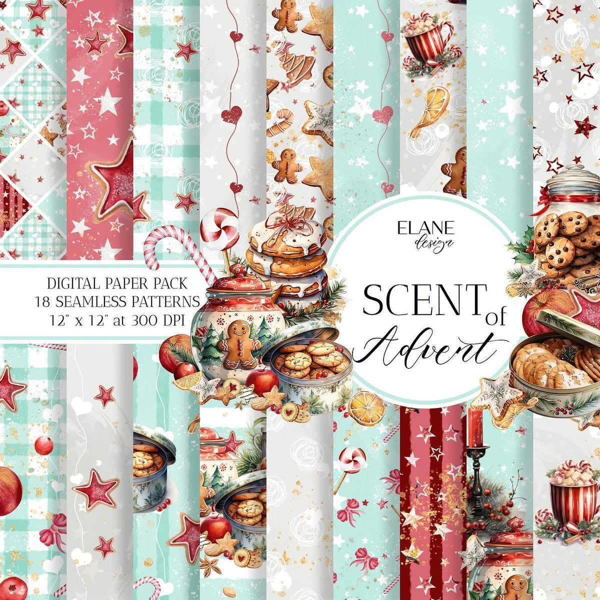 Коледна дизайнерска хартия SCENT of Advent от Ela'ne Design - меденки, бисквитки и горещ шоколад