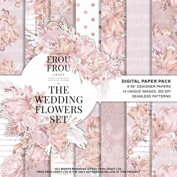 Дизайнерска хартия The wedding flowers set от Frou Frou - божури, лалета и перли