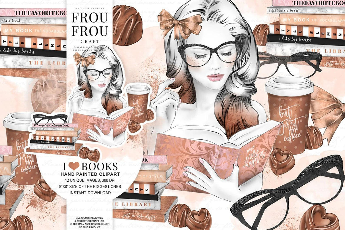 Дизайнерска хартия I love books - изрязани елементи за скрапбук