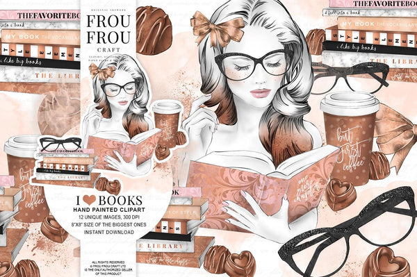 Дизайнерска хартия I love books - изрязани елементи за скрапбук