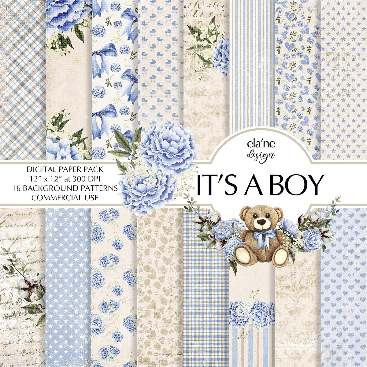 Дизайнерска хартия It's a Boy - бебешки мотиви за момче