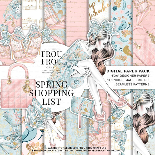Дизайнерска хартия Spring shopping list - пролетни мотиви