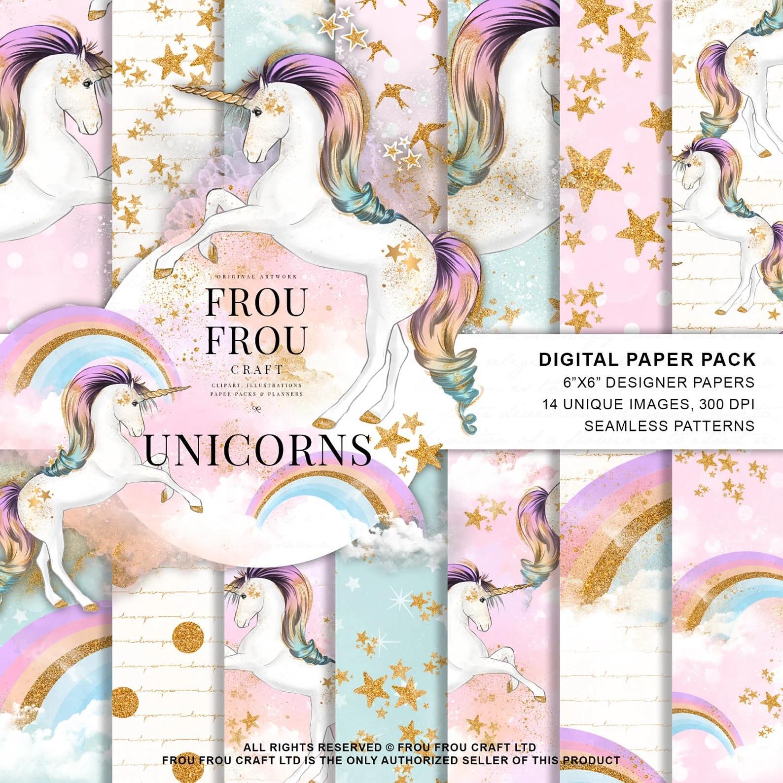 Дизайнерска хартия Unicorns - единорози за детски проекти