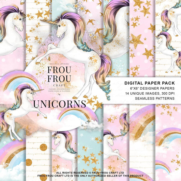 Дизайнерска хартия Unicorns - единорози за детски проекти